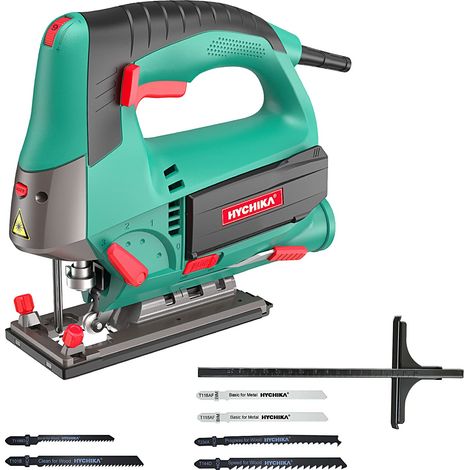 HYCHIKA Seghetto Alternativo 800W, Profondità di Taglio 110mm, 800-3000RPM, 6 Velocità variabile, Angolo di Inclinazione Regolabile da ±45 °, Adatto a Metallo e Legno (1/4)