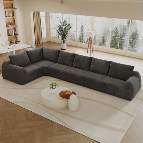 Sofá rinconera en L 401 x 200 x 85 cm de tejido chenilla, sin montaje, gris oscuro HAVRYA (1/5)