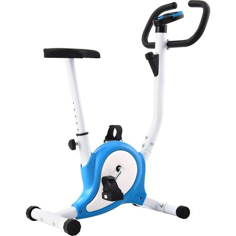 Vélo d’appartement à courroie, écran LCD, selle réglable, bleu et blanc, 64 x 41 x 101 cm - PANGIVO (1/5)