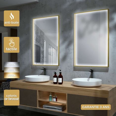 Miroir Salle de Bain LED Réglable 80x80cm - Or Brossé, Anti-Buée & Détecteur de Mouvement - ABILITY LEDIMEX (1/5)