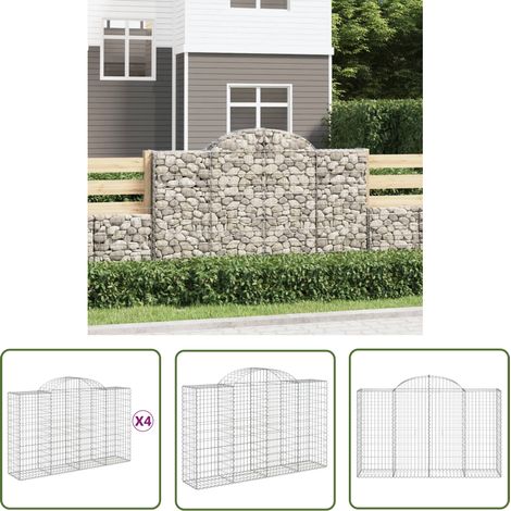 The Living Store Gabionen mit Hochbogen 4 Stk. 200x50x120/140cm Verzinktes Eisen - Gabionen - Gabionenkorb - Gartendeko - Gartenzubehör - Zaun (1/5)