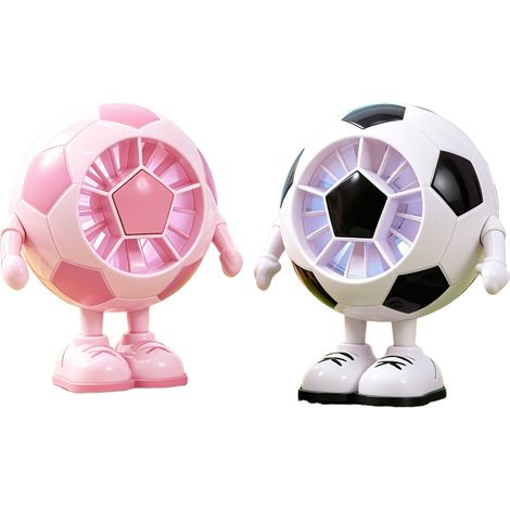 Lot de 2 mini ventilateurs de bureau en forme de ballon de football, ventilateurs USB portables à 5 vitesses, cadeau original pour la chambre, le bureau ou une fête, en blanc et noir. (1/4)
