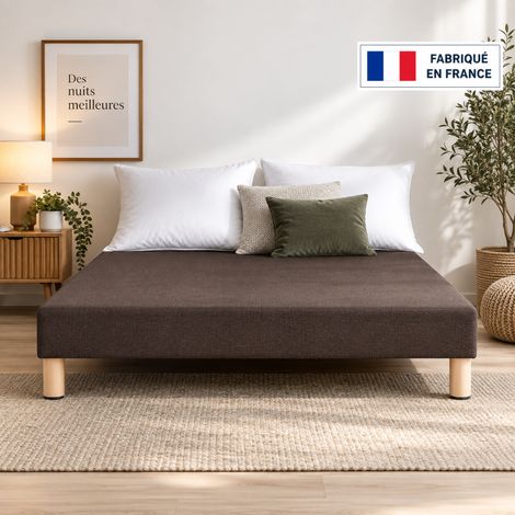 SOMMIER TAPISSIER MARRON 160x200 cm FABRICATION FRANÇAISE ARTISANALE PIEDS OFFERTS HAUTEUR avec PIEDS 27 cm