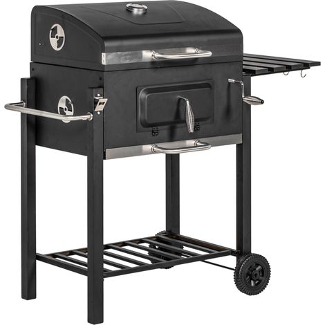 Barbecue a carbone con carrello e coperchio in acciaio inox nero 113x65x108 cm MODENUIT (1/5)