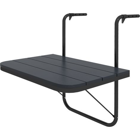 Outsunny Tavolo da Balcone Pieghevole e Regolabile 60x40x55-64 cm Nero