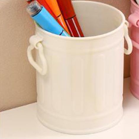 Pot de rangement stylos plastique duo handles compact organiseur bureau école maison blanc (1/5)