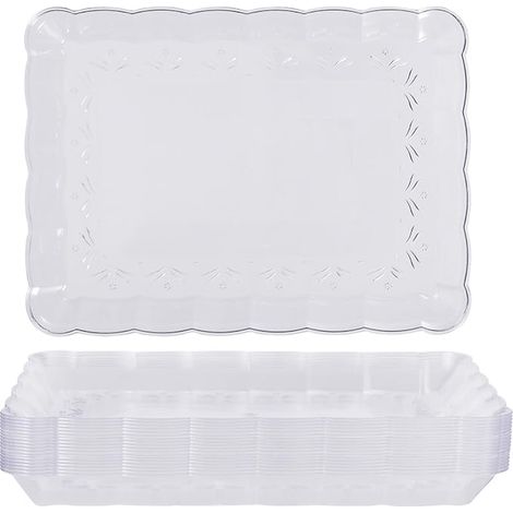 Rectangular Hard Plastic Serving Trays – Transparent, 32 x 24 cm – Buffet, Birthday, Wedding, Christmas, Parties (1/5)