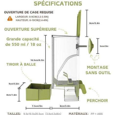 Distributeur de nourriture et abreuvoir automatique pour oiseaux en cage, ensemble mangeoire et fontaine anti-gaspillage pour perruche et canari (1/5)