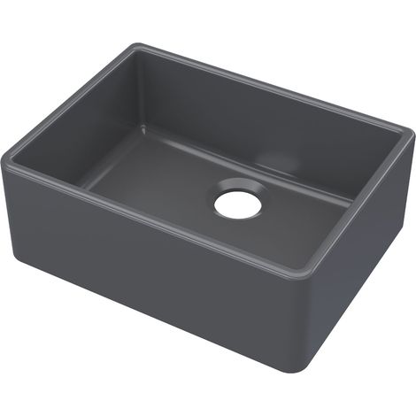 595mm - Fireclay Kitchen Single Bowl Butler Sink - Soft Black (1/3)