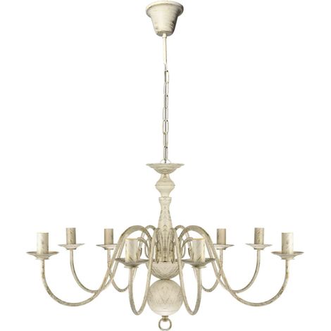 Lustre en métal blanc antique 8 x E14 ampoules