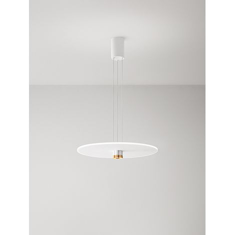 Suspension Led 50W Design Moderne Métal Blanc Mat Et Or Brossé, Diffuseur Satiné, Intensité Variable, Diamètre 70 Cm - Perenz, Luminaire Chic (1/3)