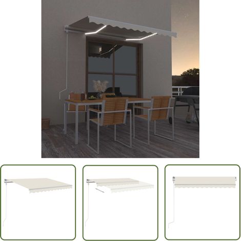 The Living Store Auvent automatique avec capteur de vent et LED 300x250 cm Crème - Auvent Retractable - Pergola Bioclimatique - Abri Solaire - Parasol Électrique - Store Extérieur (1/5)