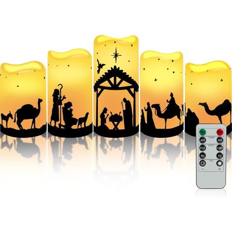 Set 5 Candele LED Natalizie Presepe Telecomando Bianco Caldo (1/5)