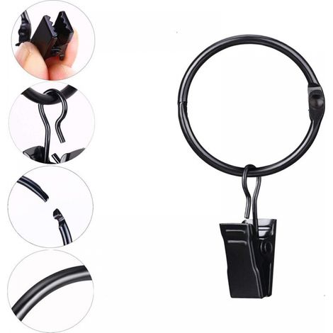 Noir 20 Pièces 50 mm Anneaux à Pince à Rideau en métal pour Rideaux Lourds, Ouverture et Fermeture faciles, diamètre intérieur, Ouvrants et Rideaux l (1/5)