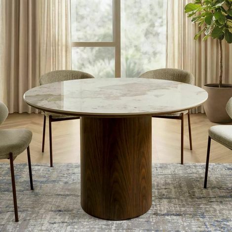 Table ronde 120 cm avec plateau céramique style marbre Selma (1/4)