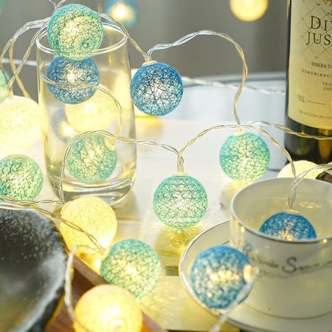 Guirlande lumineuse à boules de coton - 2 m (6,5 pi) - 20 LED - Alimentation USB - Mini guirlande lumineuse à boules pour chambre ou fête (1/5)