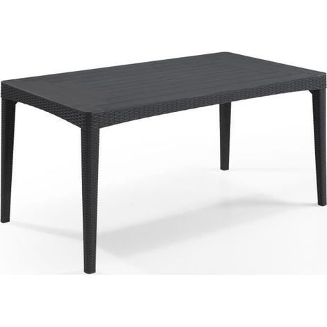 Keter – Table de jardin rectangulaire 6 personnes – Résine imitation rotin tressé gris foncé – 160 x 90 x 74 cm – Plateau lattes bois (1/5)