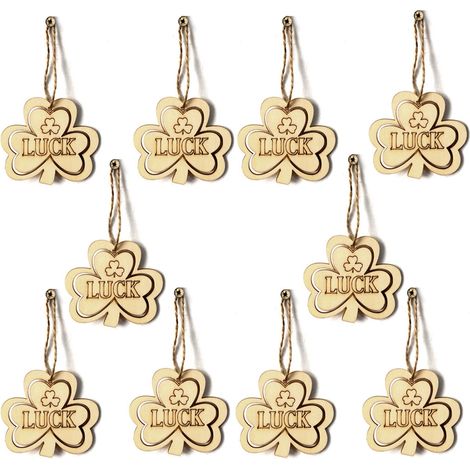 Shamrock - Bois Non Peint - Décoration DIY pour Saint-Patrick - 10 Pièces - 8,1 x 7,1 cm (1/5)