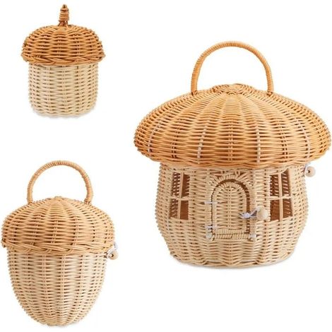 Lot de 3 paniers champignons en osier fait main, pour extérieur, enfants, déco et accessoires photo. (1/5)