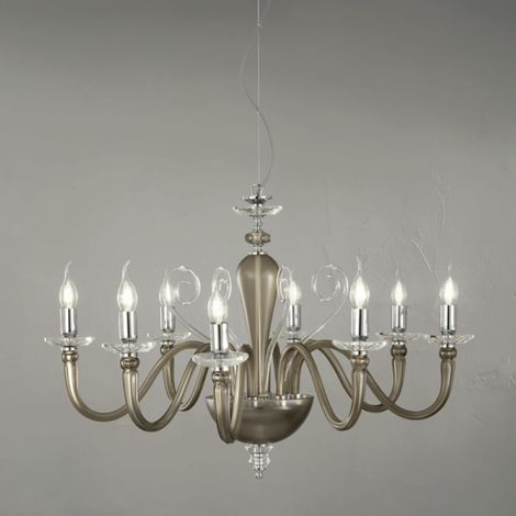 Lampada a sospensione DEBUSSY in vetro lavorato a mano D84 cm Fume' 8 LUCI (1/2)
