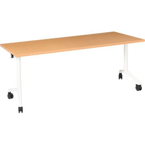 Escritorio rectangular moderno plegable con ruedas mesa móvil portátil 180 x 60 cm estructura de metal marrón y blanco Cavi