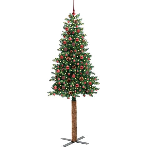 Sapin de Noël  Arbre de Noël mince Vert 210 cm PVC et bois de pin massif (1/5)