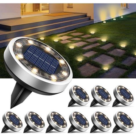 Lot de 10 Lampe Solaire Au Sol, 8 LED Jardin Exterieur Solaire Etanche IP65 Lumiere Solaire, Spot Solaire Extérieur pour Chemins Pelouse Terrasse Allée Cour Piscine, Blanc Chaud (1/5)
