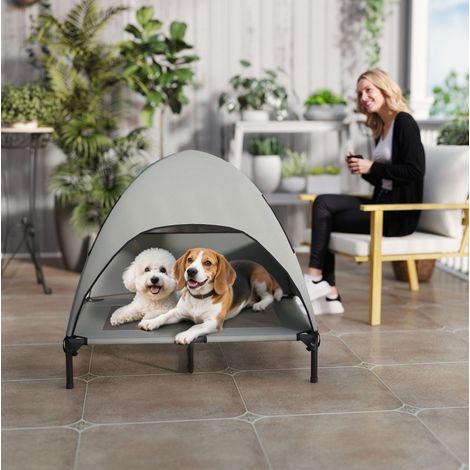Cama elevada para perro con techo 91 x 76 x 90 cm gris claro DESVIAE (1/5)