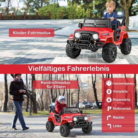 Camion électrique enfant rouge 12 V avec télécommande, roues tout-terrain et éclairage LED, démarrage progressif pour jardin (1/5)