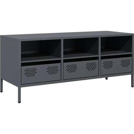 Meuble TV robuste industriel avec rangement 101,5 x 39 x 43,5 cm en acier laminé à froid anthracite (1/5)