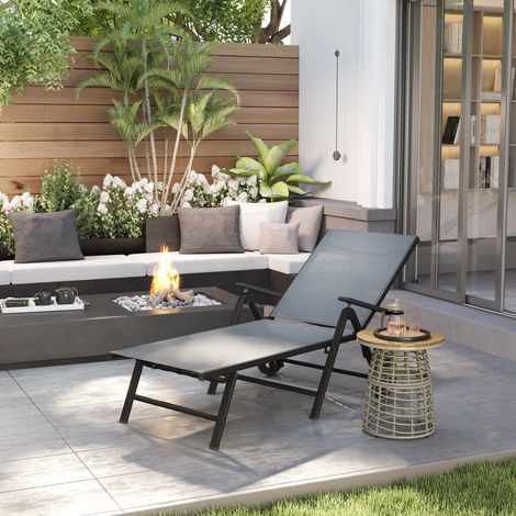 Klappbare Sonnenliege mit Rollen und 5-fach verstellbarer Rückenlehne, Gartenliege mit atmungsaktivem Textilene-Sitz (550 g/m²), für Strand, Pool und Garten, 72 x 158 x 84 cm, Grau
