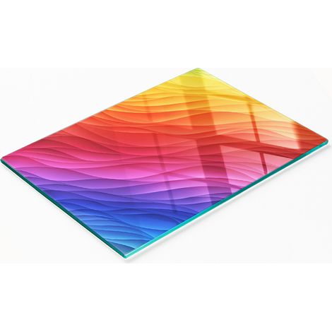 Piatto decorativo multifunzionale in vetro per cucina, con motivo a onde colorate, 80x52 cm. (1/5)