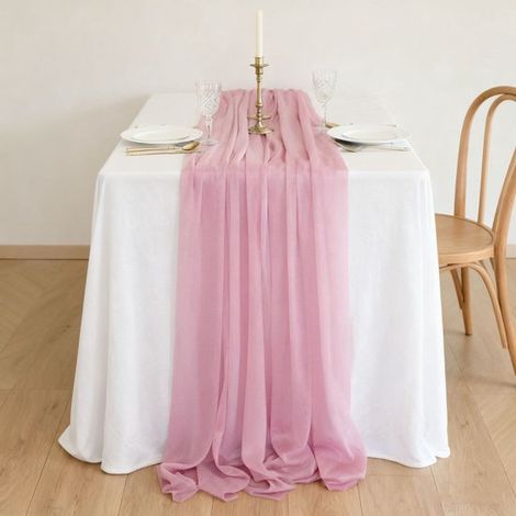 Dos caminos de mesa de gasa, decoración de mesa para bodas bohemias, 75x300cm - Rosa oscuro (1/5)