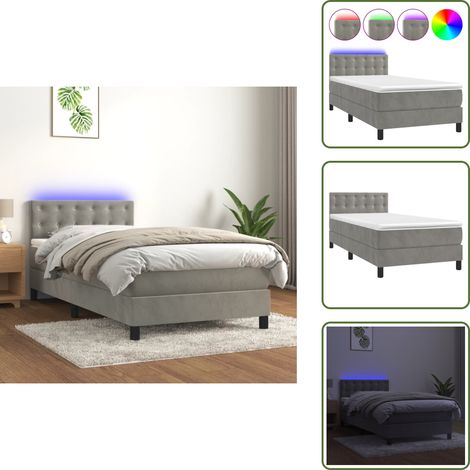 Boxspringbett mit Matratze & LED Hellgrau 80x200 cm Samt - Boxspringbett - Samtbett - Doppelbett - Liegefläche 80x200 Cm - LED Beleuchtung (1/5)