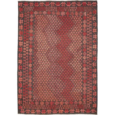 Tapis d'orient 202 x 283 cm, motif géométrique, rouge, marron et rose, en laine naturelle, style ethnique authentique (1/5)