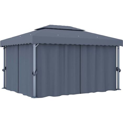 Pavillon d'observation avec rideaux, 4 x 3 mètres, aluminium gris anthracite. (1/5)