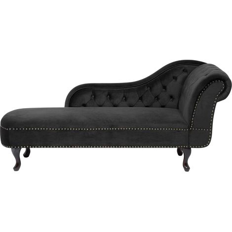 Chaise longue tapizado en terciopelo negro con botones versión derecha Nimes (1/5)