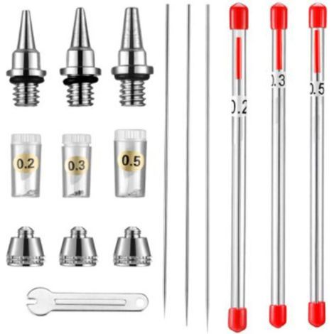 Punta, ago e ugello per aerografo, 0,2 mm, 0,3 mm, 0,5 mm, ricambi per aerografo (FF-3NONE) (1/4)