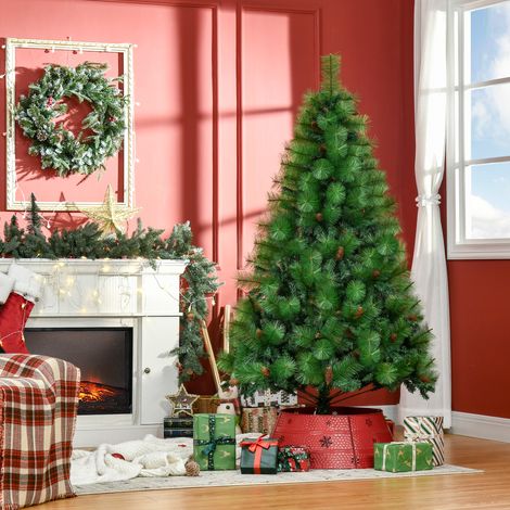 Vert - Sapin de Noël décoré et ignifuge intérieur avec 782 branches, pommes de pin et socle métallique, PE et PVC, Φ116x180 cm (1/4)