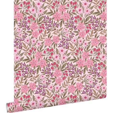 papier peint fleurs violet et rose - ESTAhome (1/5)
