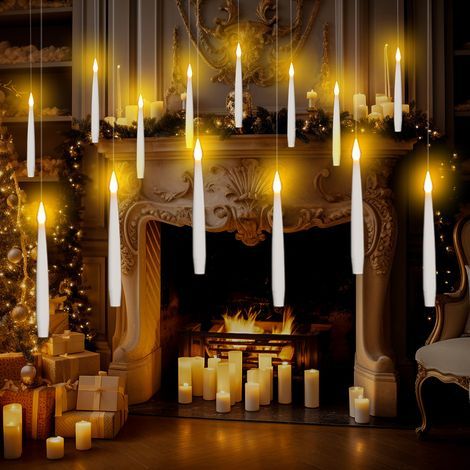 Bougie LED Flottantes Set 12pcs, Électrique Flamme Vacillant Bougies , Bougies à Piles Flottantes Conique pour Maison Halloween Christmas Noël Mariage (1/5)