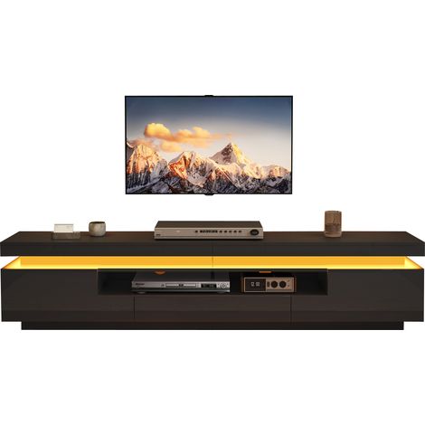 Meuble TV de 175 cm,avec LED RVB,Brillant,1 tiroir,TV Lowboard Moderne pour Le Salon,175 x 38 x 45 cm,Noir (1/5)