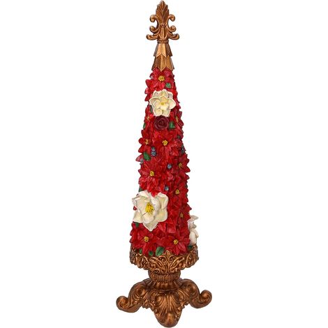 Mini Albero di Natale in Resina con fiori rosso cm 13x13xh47,5