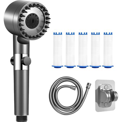 Pommeau Douche Universel Économie d'eau, Pommeau de Douche Haute Pression avec Tuyau 1.5 M, Shower Head de Rechange avec Support de Douche Manuel Sans (1/5)