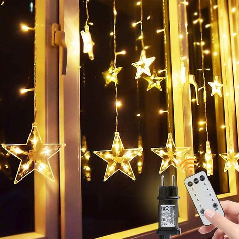 Stern-Lichterkette, LED-Vorhang-Lichter, 12 Sterne, 138 LEDs, Innen- und Außenbeleuchtung, Vorhang, dekoratives Licht, 8 Modi mit Fernbedienung für Weihnachtsdekoration, Party, Fenster, Garten