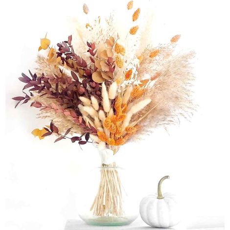 Herbe De Pampa - Bouquet Naturel 43 Cm - 64 Tiges Avec Queues De Lapin - Pour Décoration Intérieure Extérieure Mariage Boho Rustique - Lot De 1 (1/5)