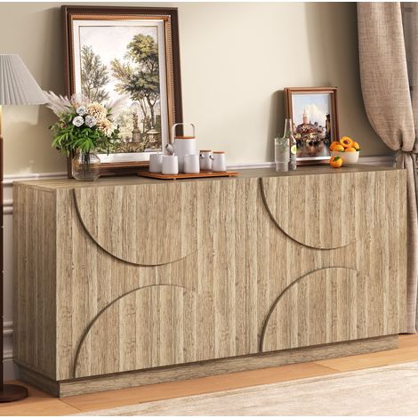 Sideboard 160x40x80 cm Natur in Holzoptik aus Spanplatte mit geräuscharmem Türmechanismus und flexiblen Einlegeböden (1/5)