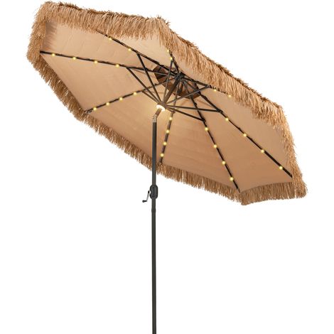 Goplus – Parasol de jardin hawaïen inclinable 3M – Tissu polyester résistant à l'eau – 32 LED solaires – Poteau robuste et nervures métalliques