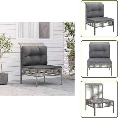 Rattan PE - vidaXL Divano Centrale da Giardino con Cuscino in Polyrattan Grigio - Acciaio verniciato