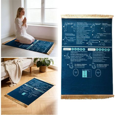 Tapis de prière musulman interactif – Enfant, adulte, débutant – Apprentissage salat pas à pas – Pliable, antiglisse